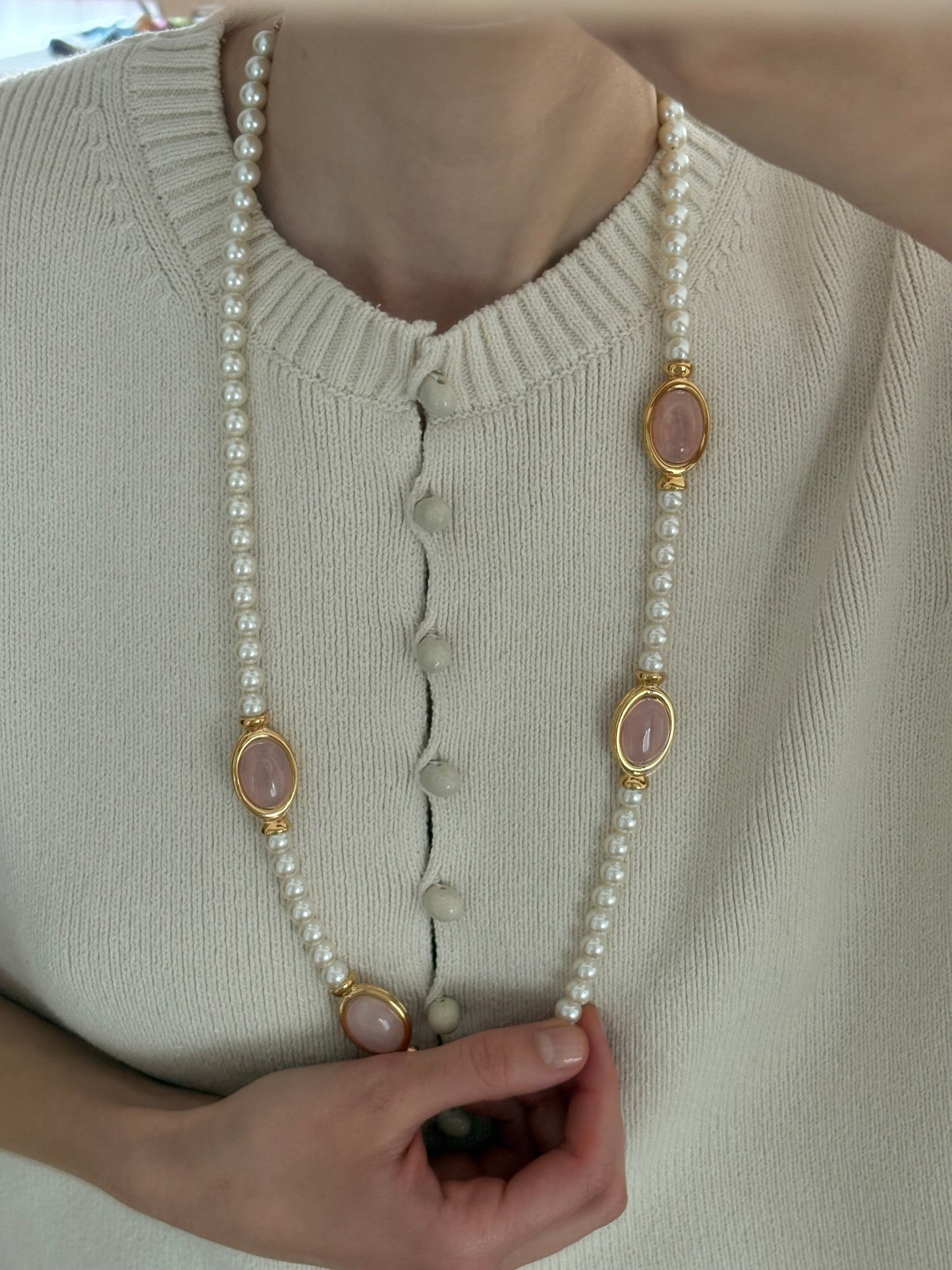 Kolekcjonerski naszyjnik Napier z kolekcji „Tea Rose” z różowym kwarcem