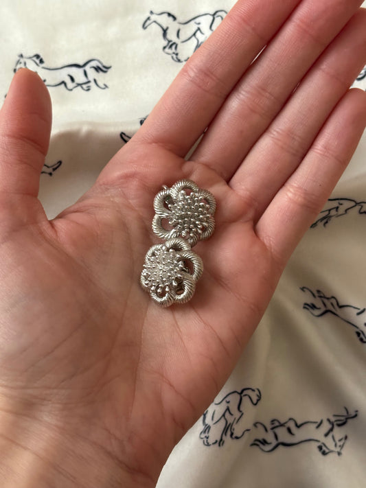 Silver-plated Trifari flower clip-on earrings