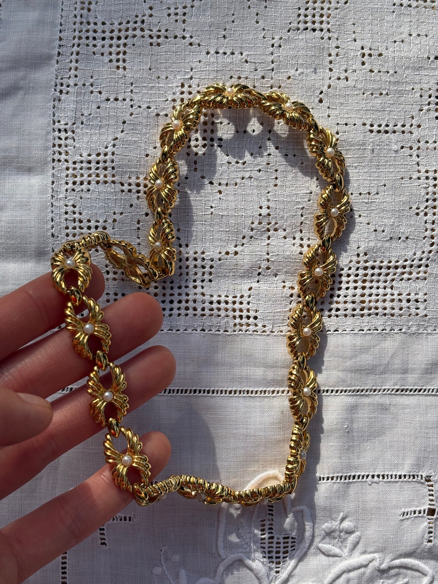 Gold-Plated Monet necklace with faux pearls 1980s–1990s