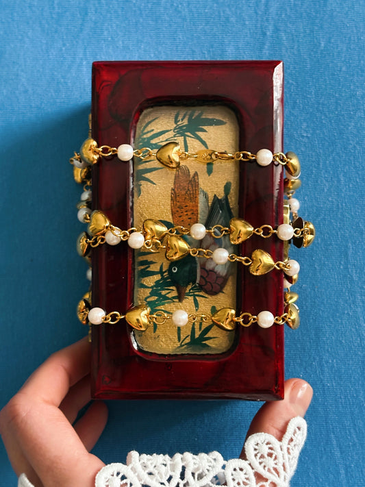 Naszyjnik Trifari z perłami i serduszkami