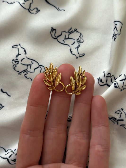 Napier gold-plated leaf motif clip earrings