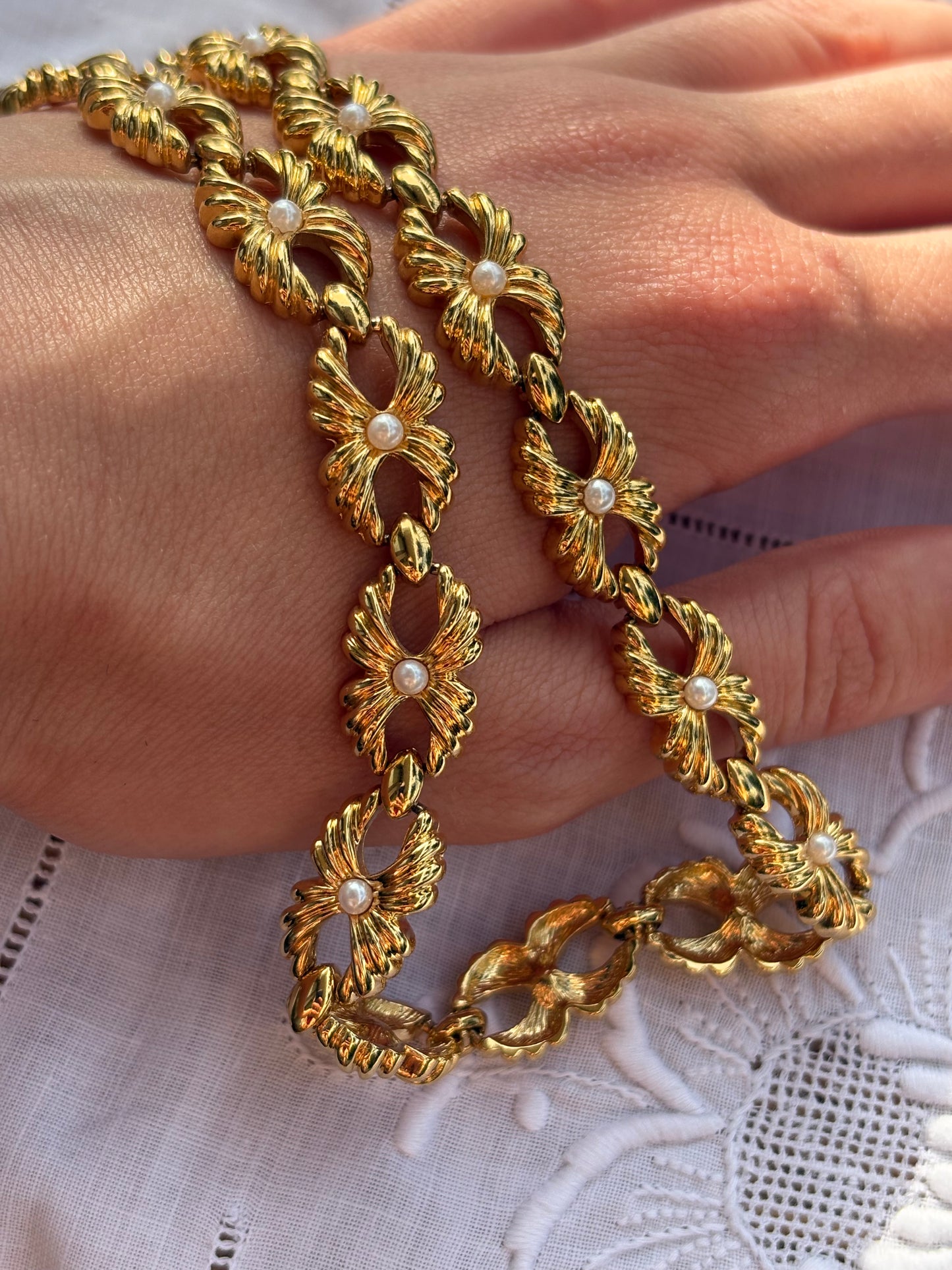 Gold-Plated Monet necklace with faux pearls 1980s–1990s