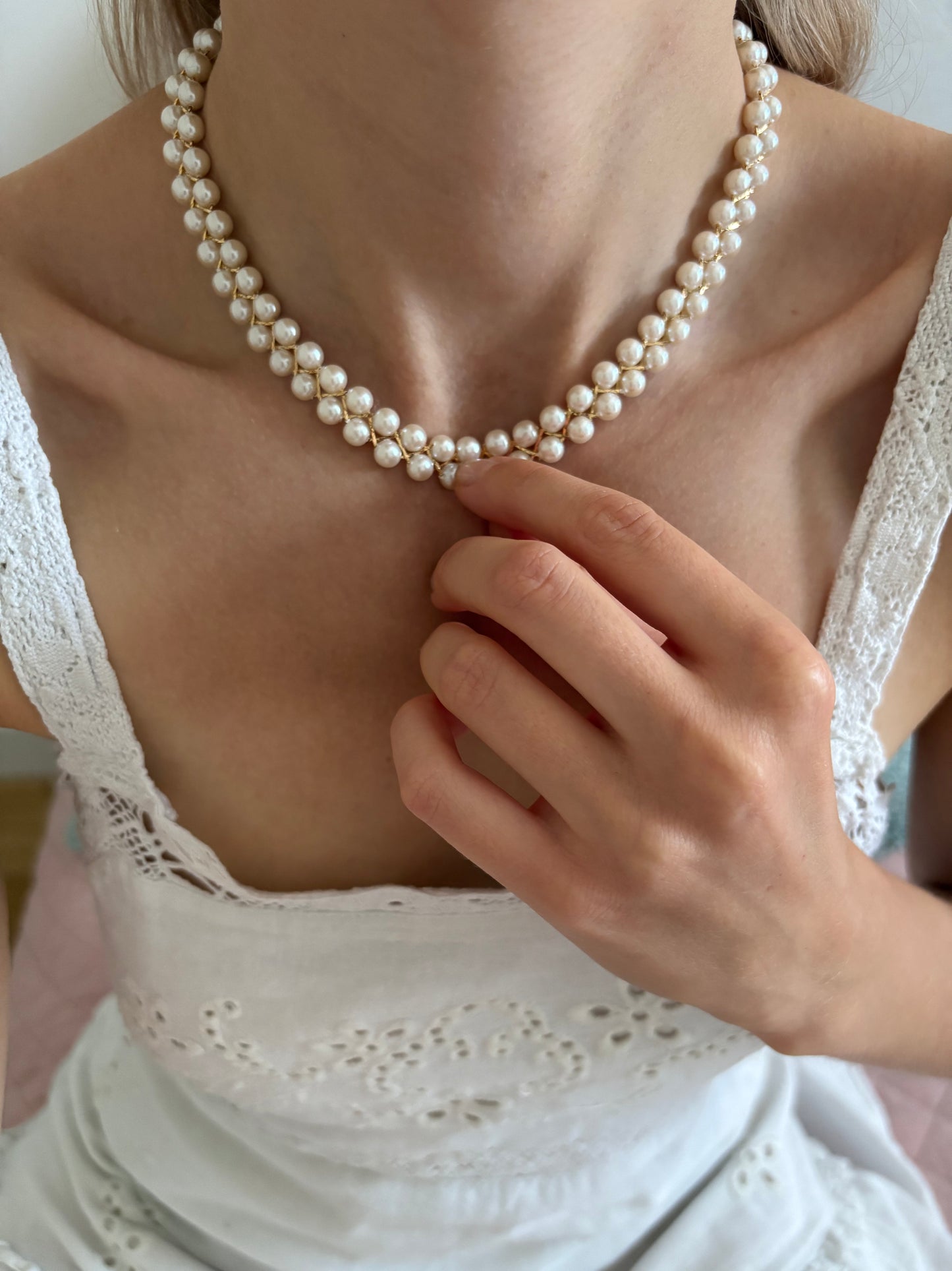 Naszyjnik Avon „Pearlized weave choker”,1985 rok