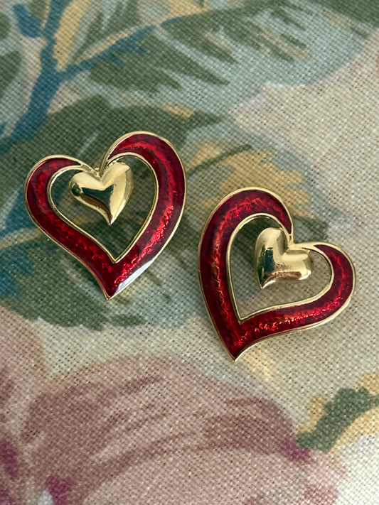 Kolczyki Avon z emalią „Double heart”, 1989 rok