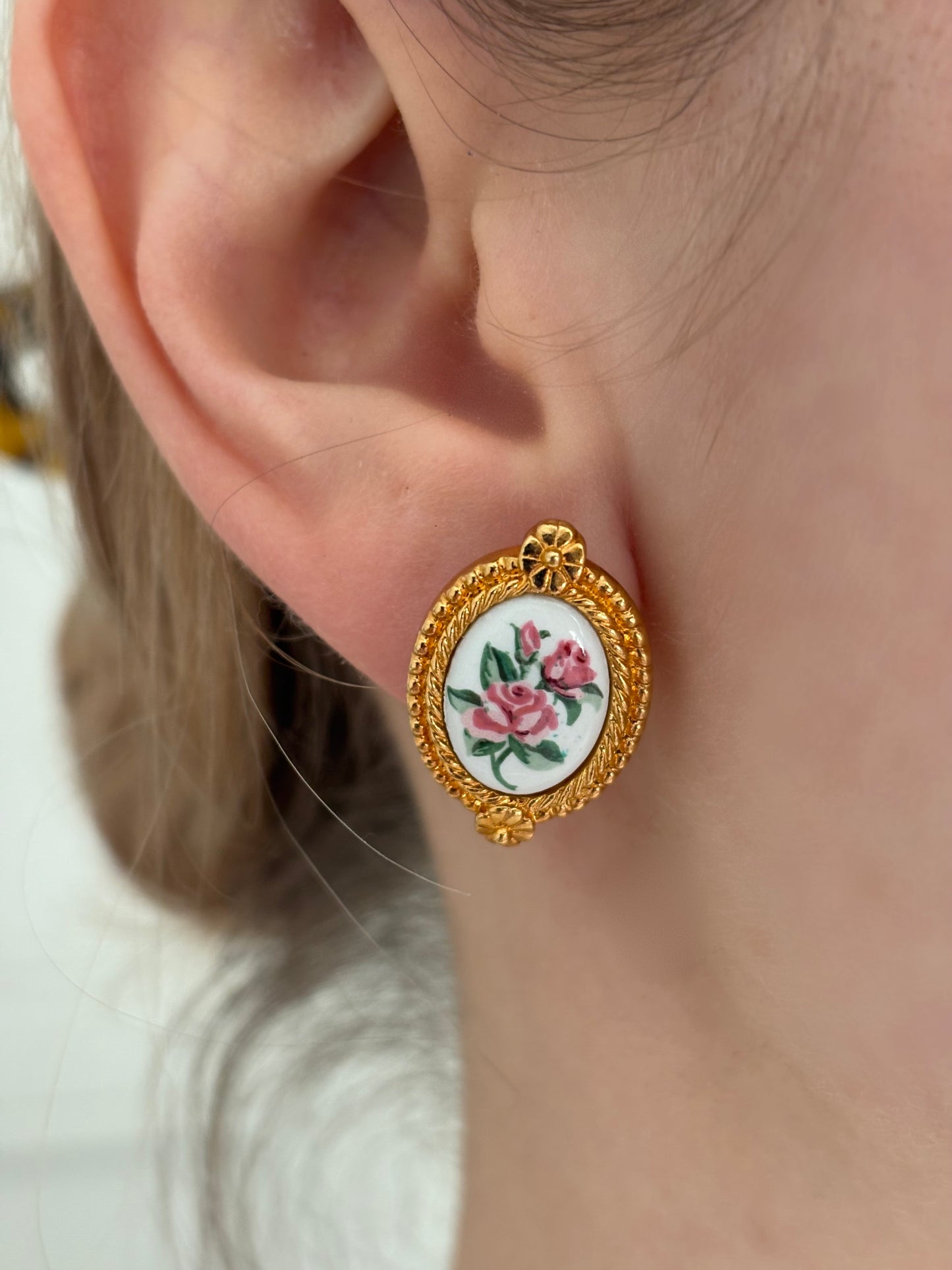 Avon earrings with painted decoration