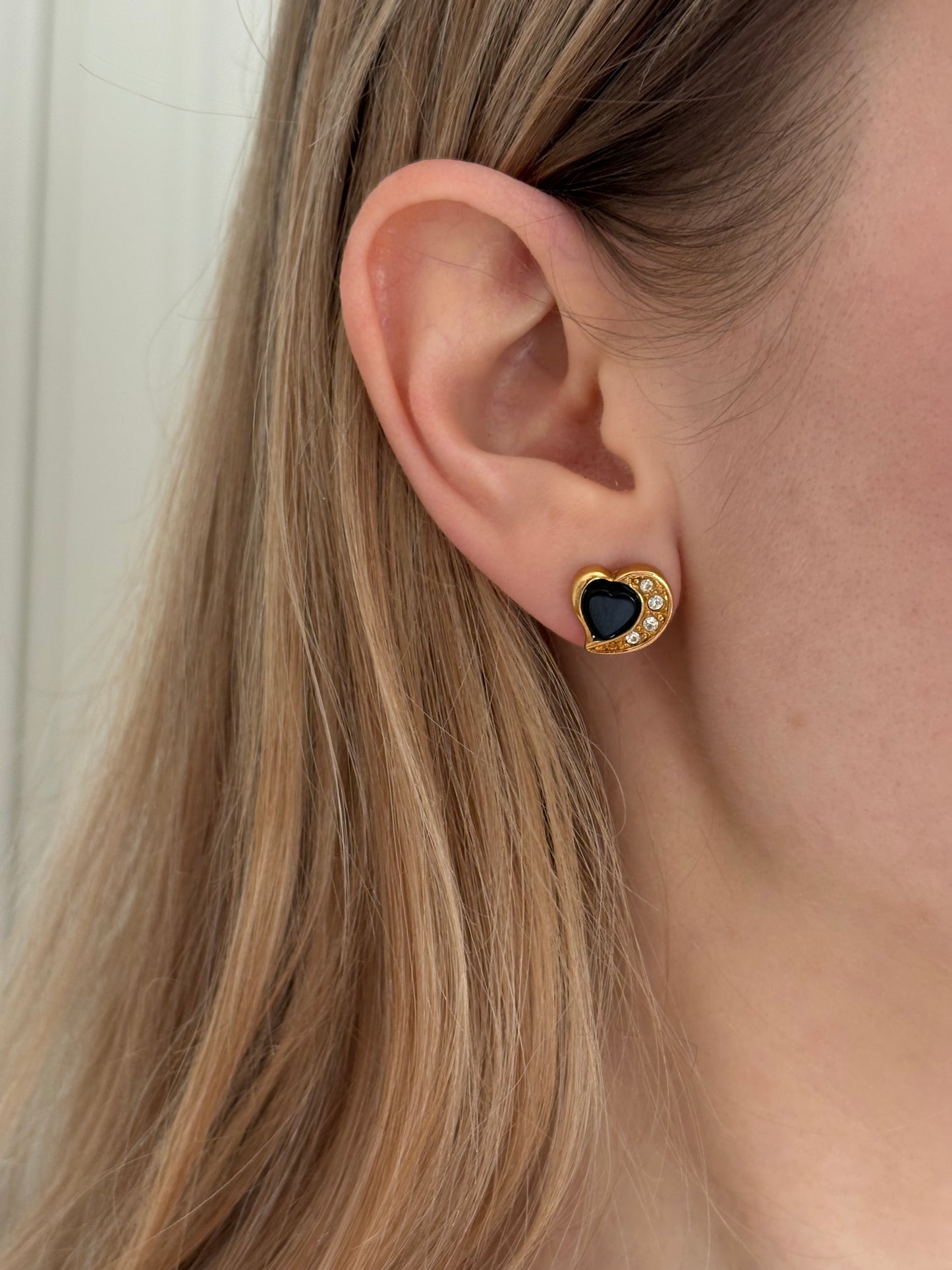 Avon "Genuine Onyx Heart" Earrings, 1993
