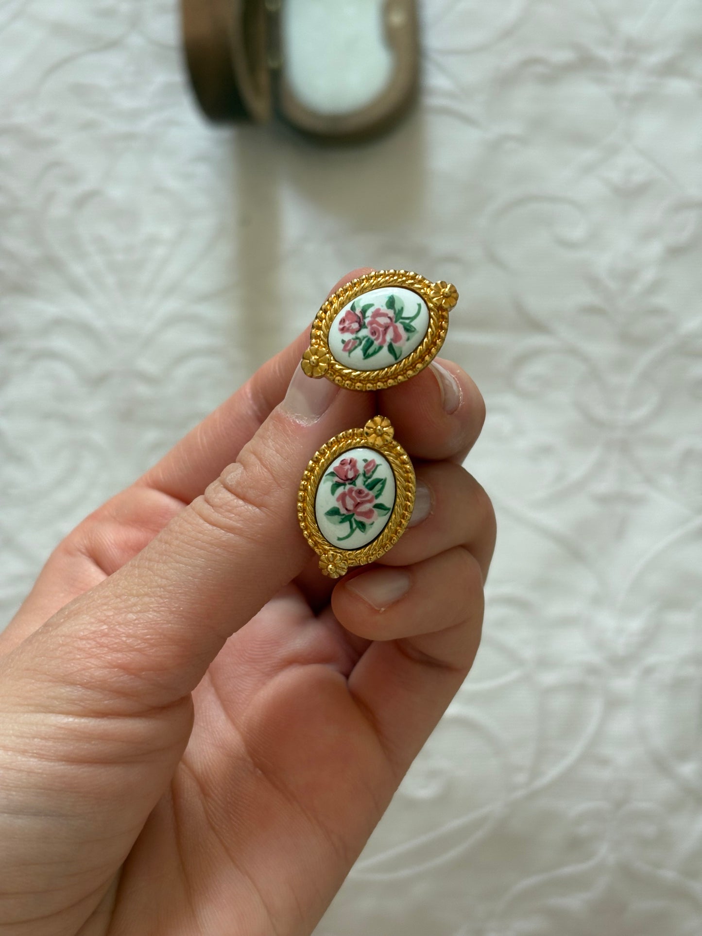 Avon earrings with painted decoration