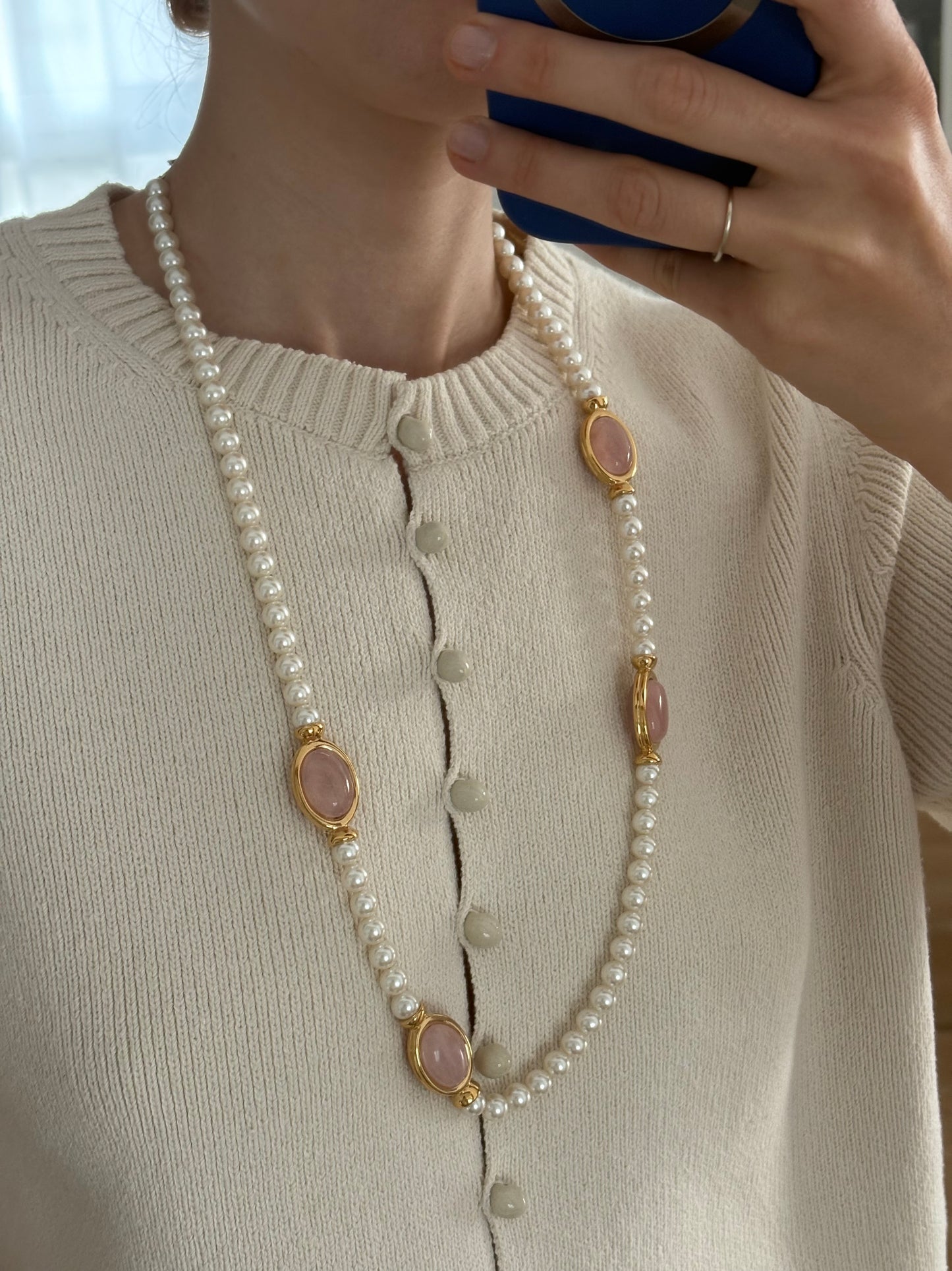 Kolekcjonerski naszyjnik Napier z kolekcji „Tea Rose” z różowym kwarcem
