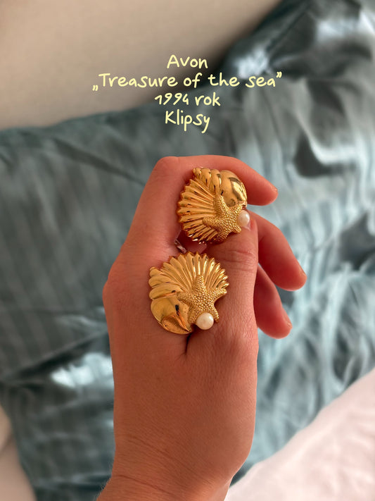 Pozłacane klipsy Avon „Treasure of the Sea” 1994  rok