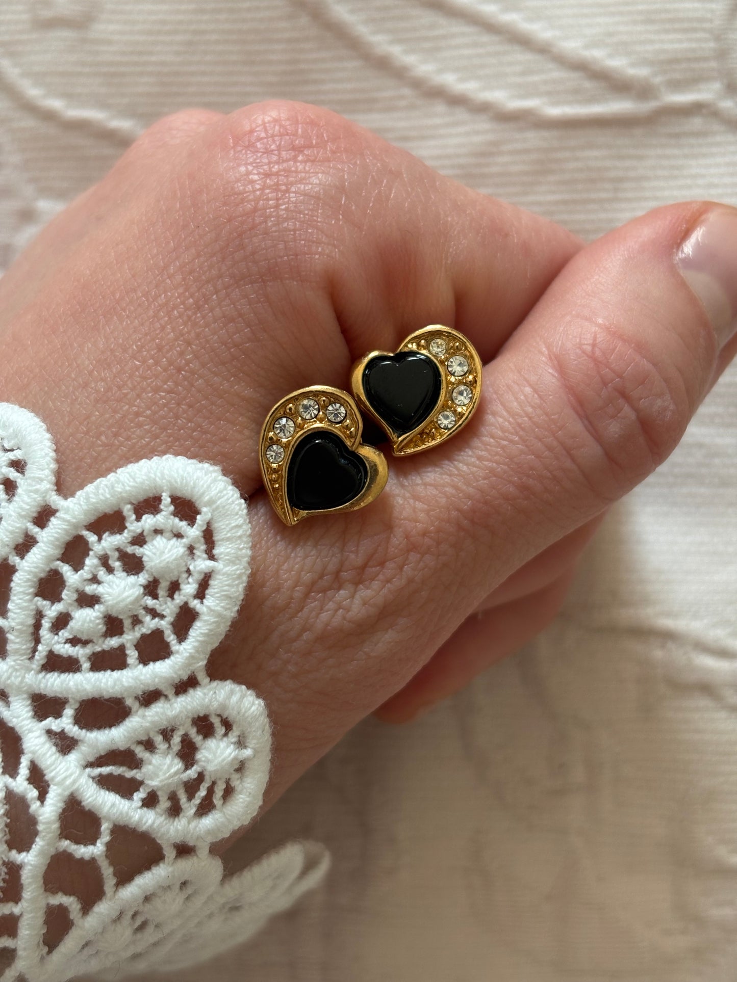 Avon "Genuine Onyx Heart" Earrings, 1993